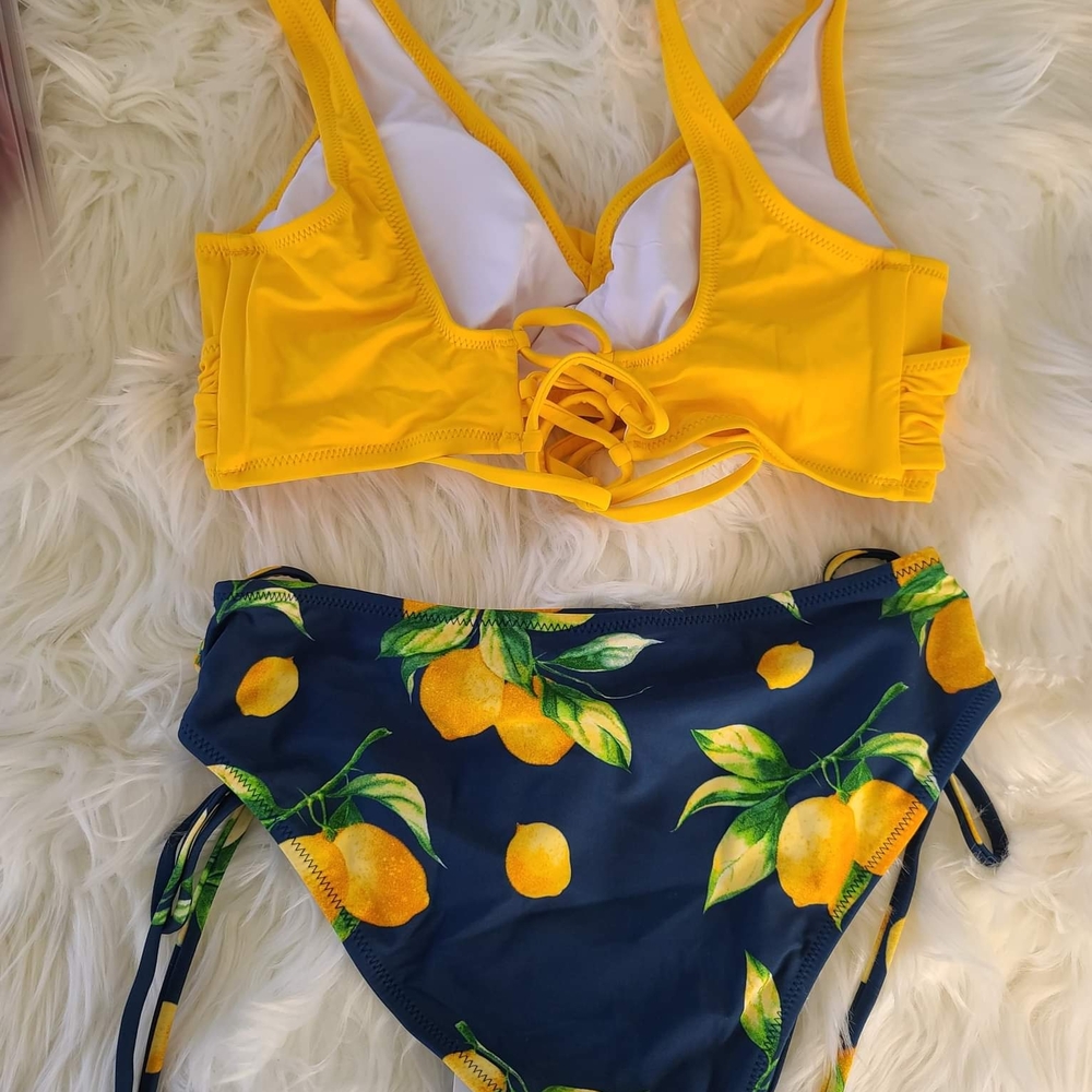 Yellow Cross-Front Bikini Top and Floral Bottoms - Picture 5 of 9